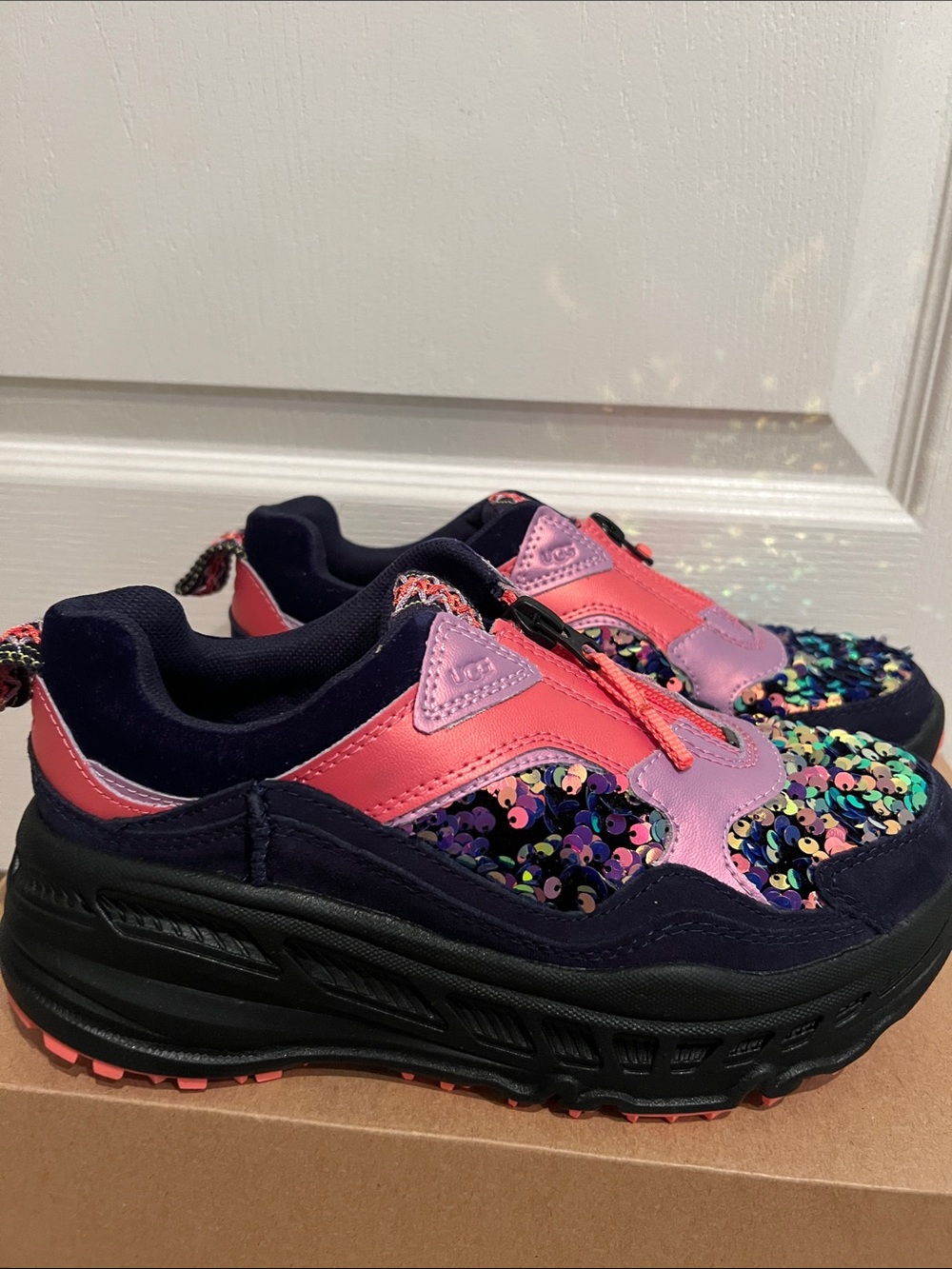 New never worn with box UGG  6.5 Navy, Pink & Lavender Sequin Platform Sneakers